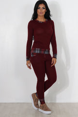 Cathie Wine Tartan Trim Loungewear-Loungewear