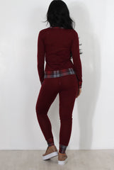 Cathie Wine Tartan Trim Loungewear-Loungewear