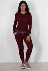 Cathie Wine Tartan Trim Loungewear-Loungewear