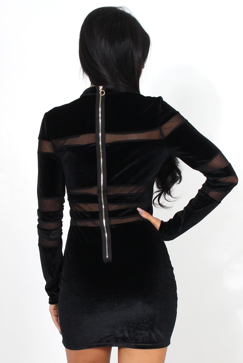 Catia Black Sheer Stripe Dress-Dresses