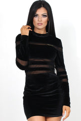 Catia Black Sheer Stripe Dress-Dresses