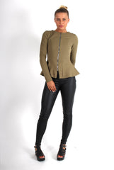 Cayla Kkaki Textured Peplum Jacket-Jackets