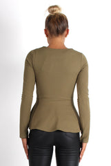 Cayla Kkaki Textured Peplum Jacket-Jackets