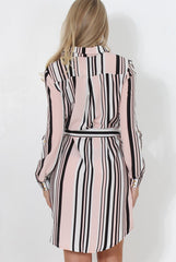Cayla Pink Striped Shirt Dress-Dresses