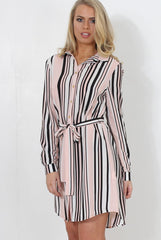 Cayla Pink Striped Shirt Dress-Dresses