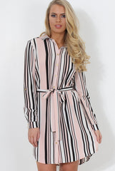 Cayla Pink Striped Shirt Dress-Dresses