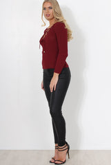 Ceanna Wine Tie Front Top-Tops