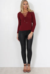 Ceanna Wine Tie Front Top-Tops