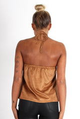 Cece Tan Suede Halter Neck Top-Tops