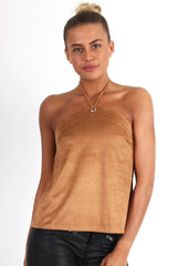 Cece Tan Suede Halter Neck Top-Tops