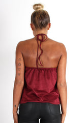 Cece Wine Suede Halter Neck Top-Tops