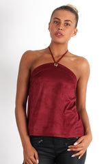 Cece Wine Suede Halter Neck Top-Tops
