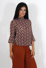 Celest Navy & Rust Print Top-Tops