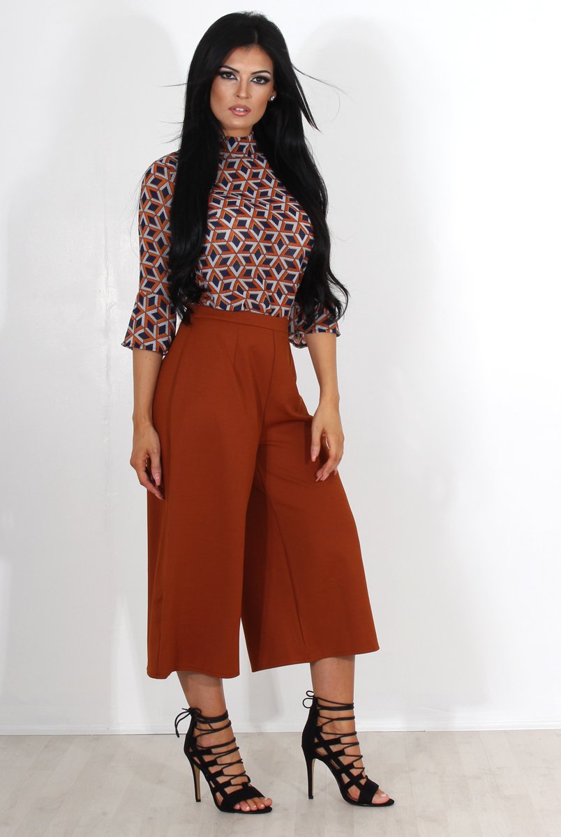 Celest Navy & Rust Print Top-Tops