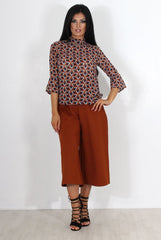 Celest Navy & Rust Print Top-Tops