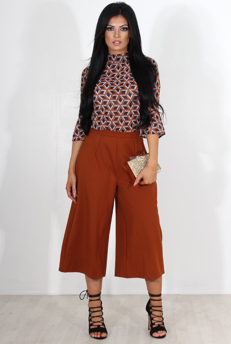 Celest Navy & Rust Print Top-Tops