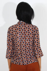 Celest Navy & Rust Print Top-Tops