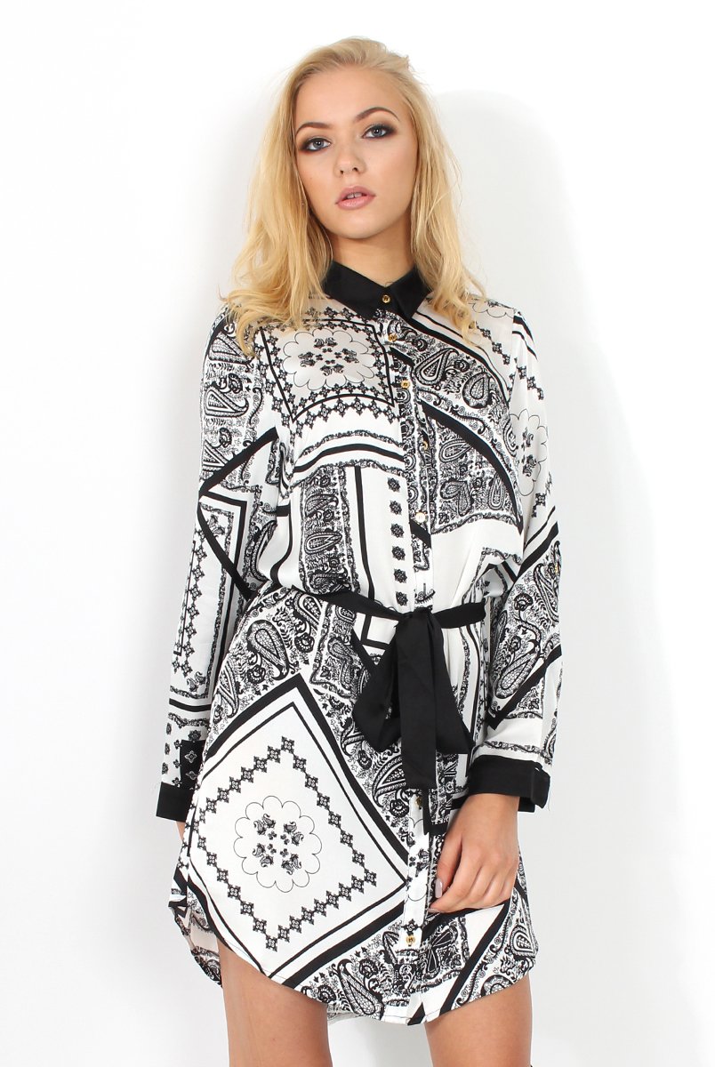 Celine Black Paisley Print Shirt Dress-Dresses