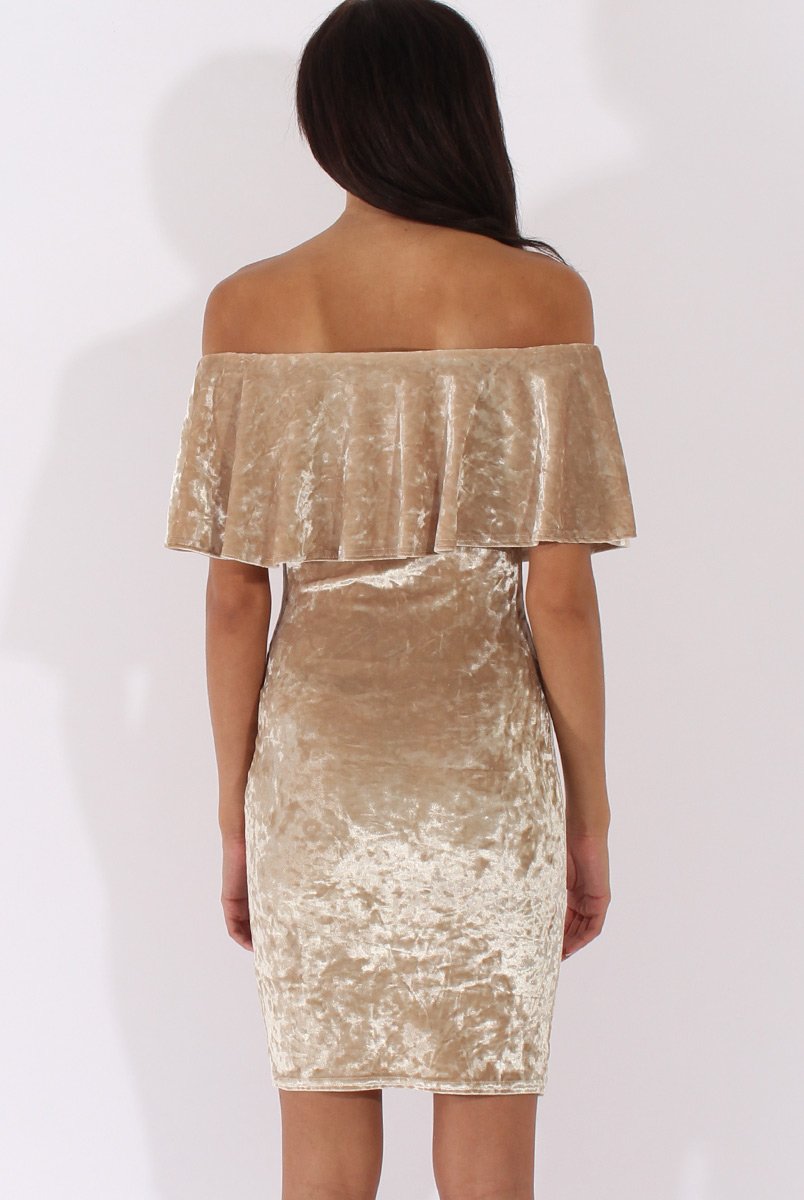 Champagne Crushed Velvet Frill Dress Champagne Crushed Velvet Frill Dress