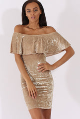 Champagne Crushed Velvet Frill Dress - Esmy-Dresses