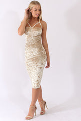 Champagne Crushed Velvet Harness Midi Dress - Chanel-Dresses