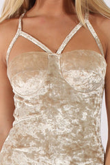 Champagne Crushed Velvet Harness Midi Dress - Chanel-Dresses
