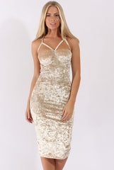 Champagne Crushed Velvet Harness Midi Dress - Chanel-Dresses