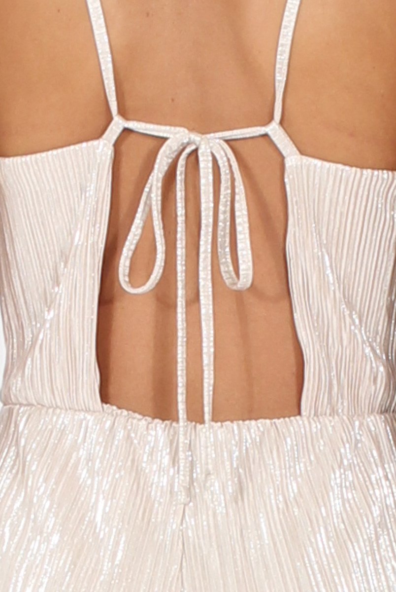 Champagne Metallic Pleated Cropped Jumpsuit - Arabella-Jumpsuits