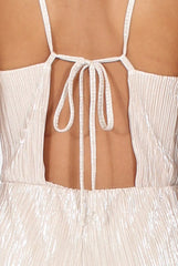 Champagne Metallic Pleated Cropped Jumpsuit - Arabella-Jumpsuits