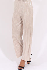 Champagne Metallic Pleated High Waisted Trousers - Phoebe-Trousers
