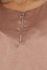 Champagne Satin Zip Tee Dress - Valeria-Dresses