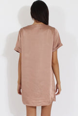 Champagne Satin Zip Tee Dress - Valeria-Dresses