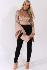 Champagne Silk Flare Sleeves Crop Top - Anise-Crop Tops