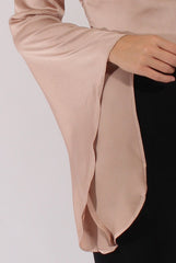 Champagne Silk Flare Sleeves Crop Top - Anise-Crop Tops