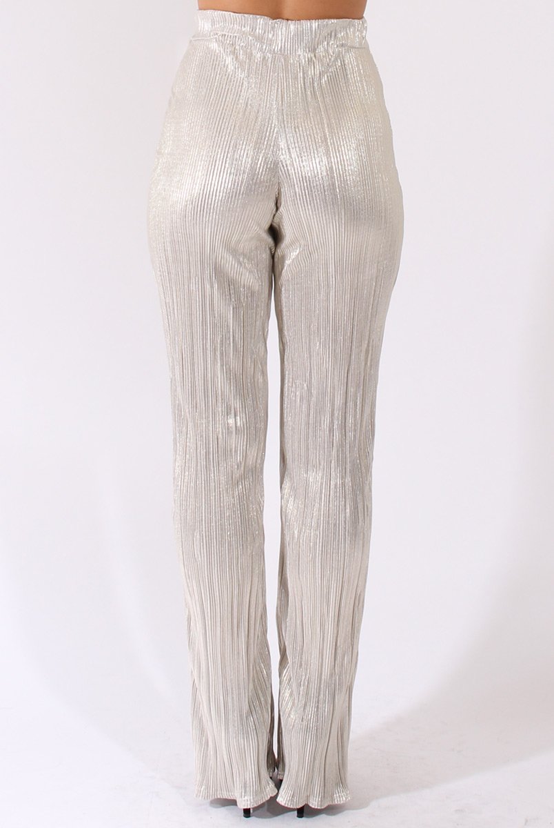 Champagne Super High Waisted Pleated Trousers - Narla-Trousers