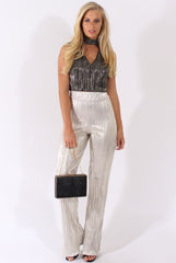 Champagne Super High Waisted Pleated Trousers - Narla-Trousers