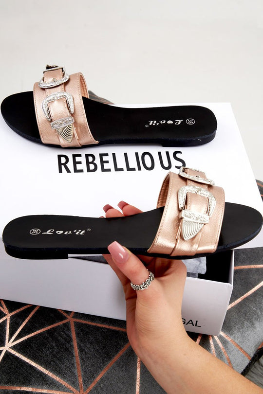 Champagne Western Buckle Sliders - Abiella