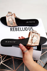 Champagne Western Buckle Sliders - Abiella-Sliders