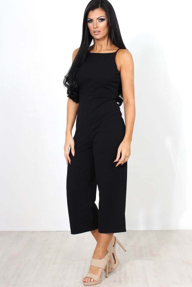 Chantelle Black High Neck Culotte Jumpsuit-Jumpsuits