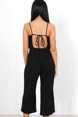 Chantelle Black High Neck Culotte Jumpsuit-Jumpsuits
