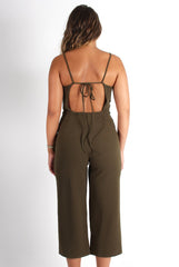 Chantelle Khaki High Neck Culotte Jumpsuit-Jumpsuits
