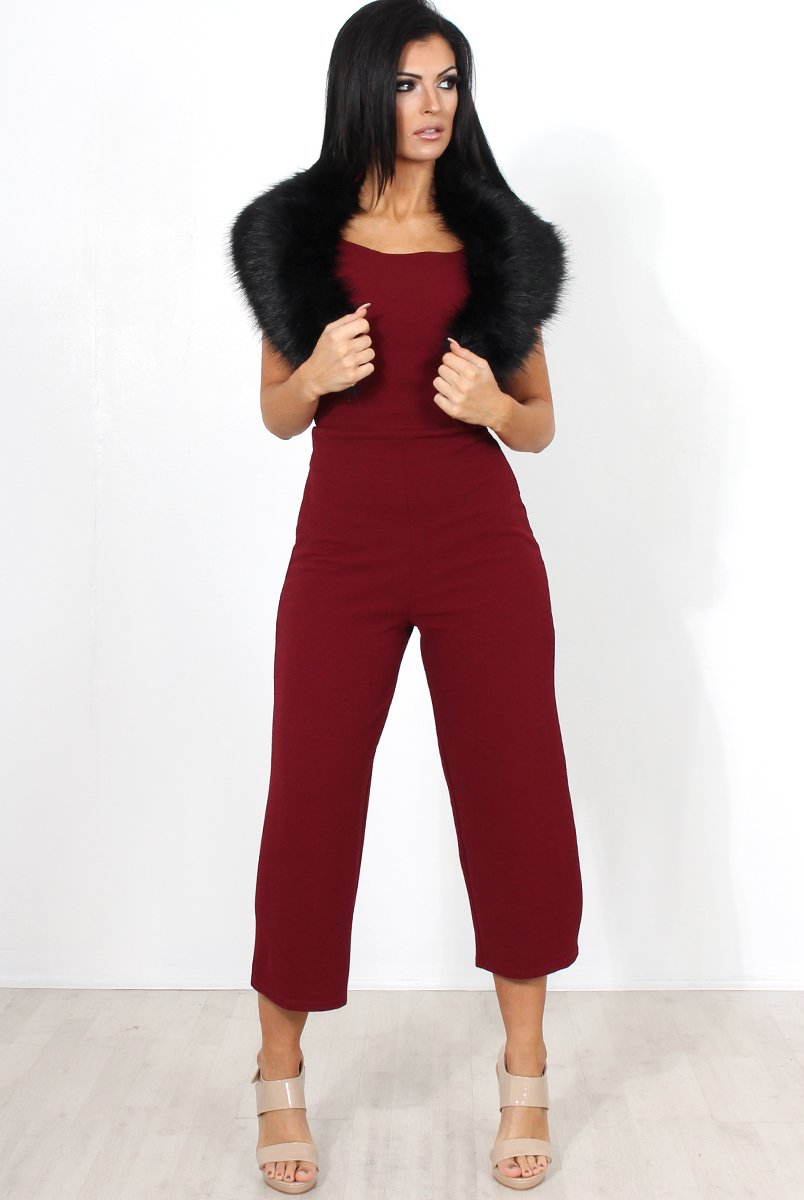 Chantelle Wine High Neck Culotte Jumpsuit-Jumpsuits
