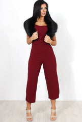 Chantelle Wine High Neck Culotte Jumpsuit-Jumpsuits
