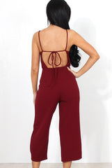 Chantelle Wine High Neck Culotte Jumpsuit-Jumpsuits