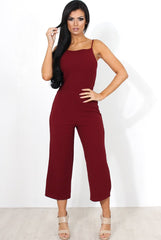 Chantelle Wine High Neck Culotte Jumpsuit-Jumpsuits