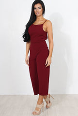 Chantelle Wine High Neck Culotte Jumpsuit-Jumpsuits