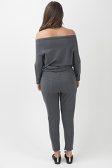 Charcoal Bardot Distressed Jumpsuit - Bethan-Jumpsuits