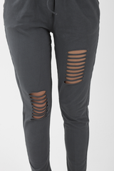 Charcoal Bardot Distressed Jumpsuit - Bethan-Jumpsuits