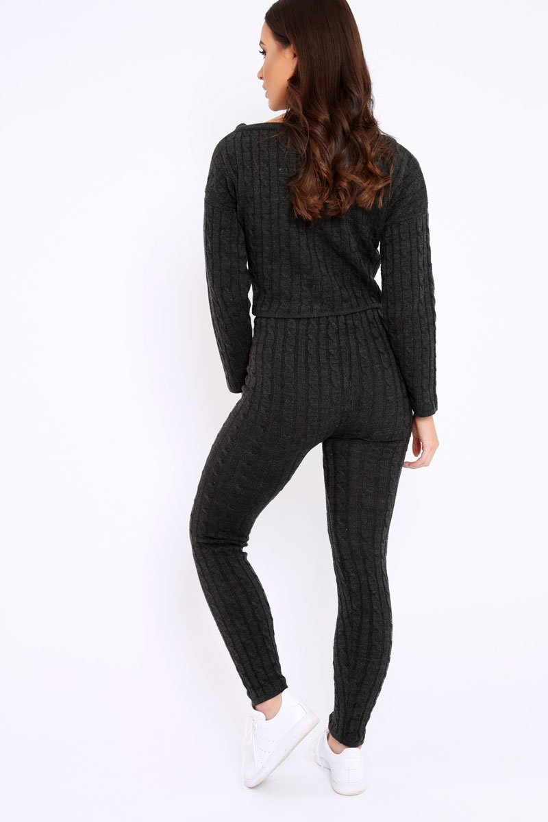 Charcoal Cable Knit Loungewear Co-ord - Anha-Knitwear