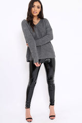 Charcoal Chunky Knit Lace Up Back Jumper - Perrie-Knitwear